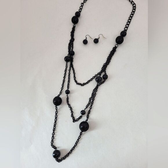 Statement Necklace And Earrings Set Black Spike 50s Gatsby Flapper Costume - Picture 1 of 8